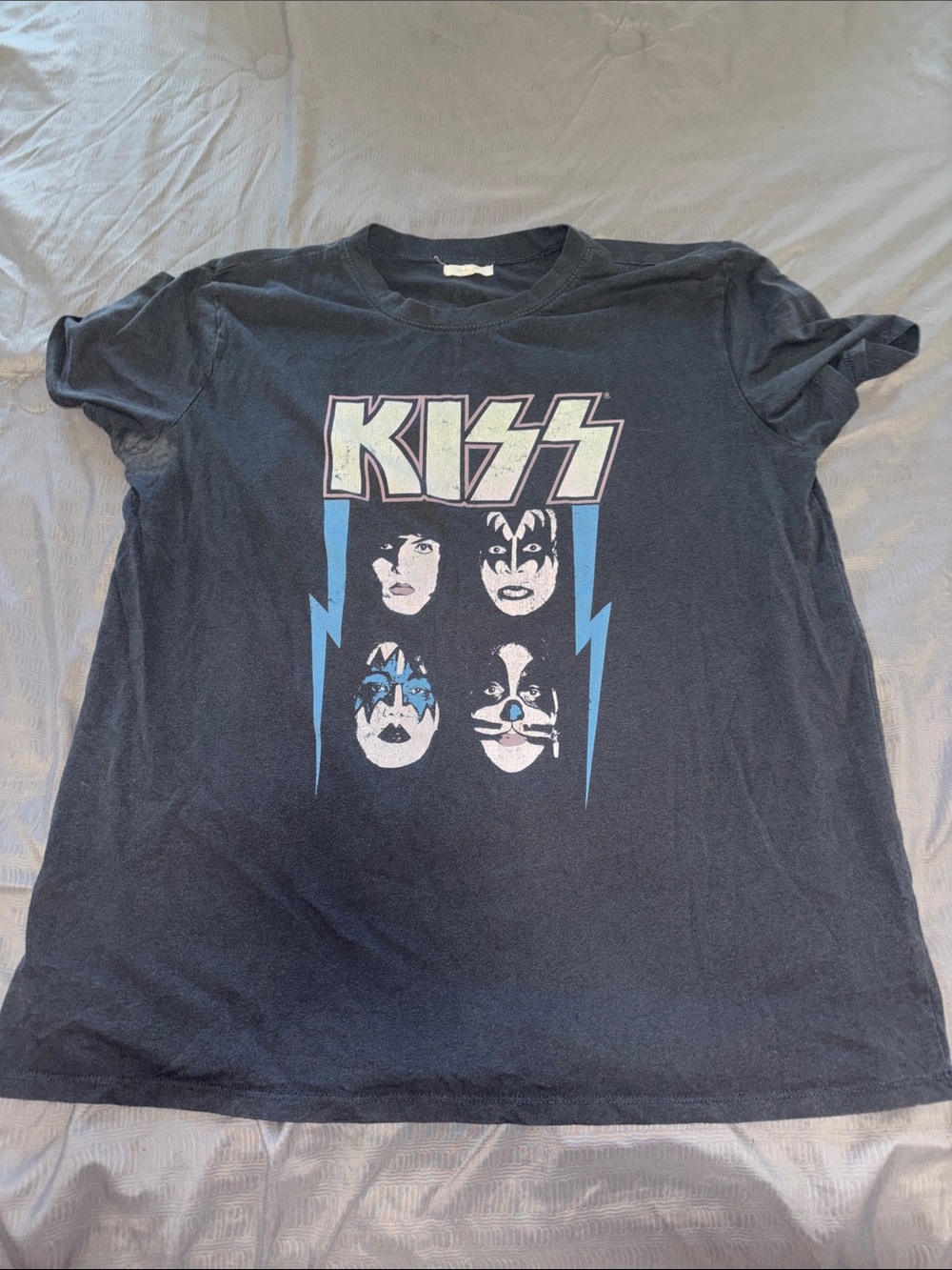 Maurices Black KISS Short Sleeve Tee with Blue and White Graphic